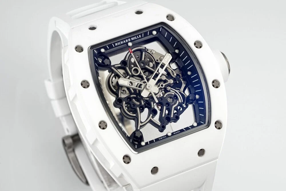 RM055 APSF White Cer/RU Skeleton Dial On White Rubber Strap - Image 3