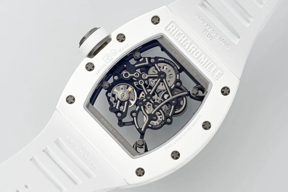 RM055 APSF White Cer/RU Skeleton Dial On White Rubber Strap - Image 6