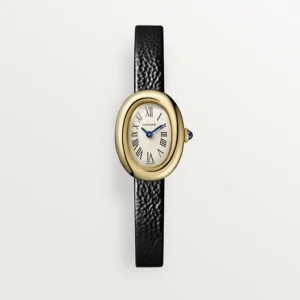 Cartier Baignoire de Cartier watch, mini model Black varnished calfskin