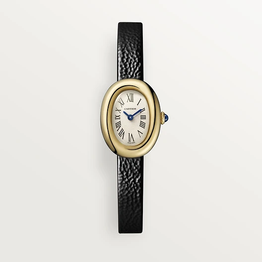 Cartier Baignoire de Cartier watch, mini model Black varnished calfskin