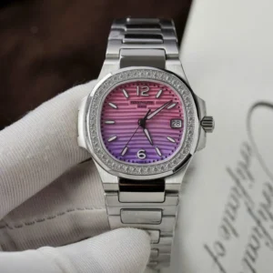 Gold Patek Philippe Nautilus 7010R Imitation Watch Purple Pink Dial Diamonds Bezel 32mm for sale in paris