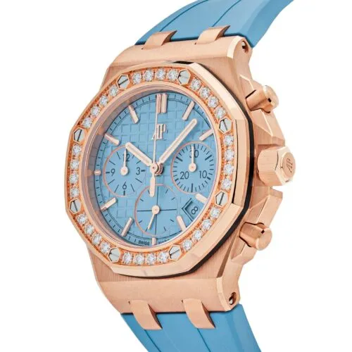 Audemars Piguet Royal Oak Offshore Chronograph Rose Gold Blue Dial Diamond Beze - Image 3