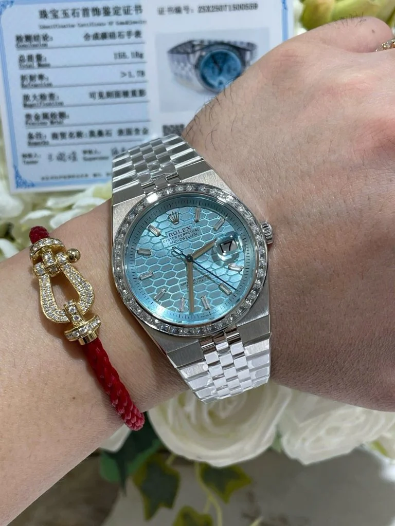 Rolex Land-Dweller 127286TBR 40mm Replica 18K Gold Wrapped & Moissanite Baguette Diamonds - Image 4