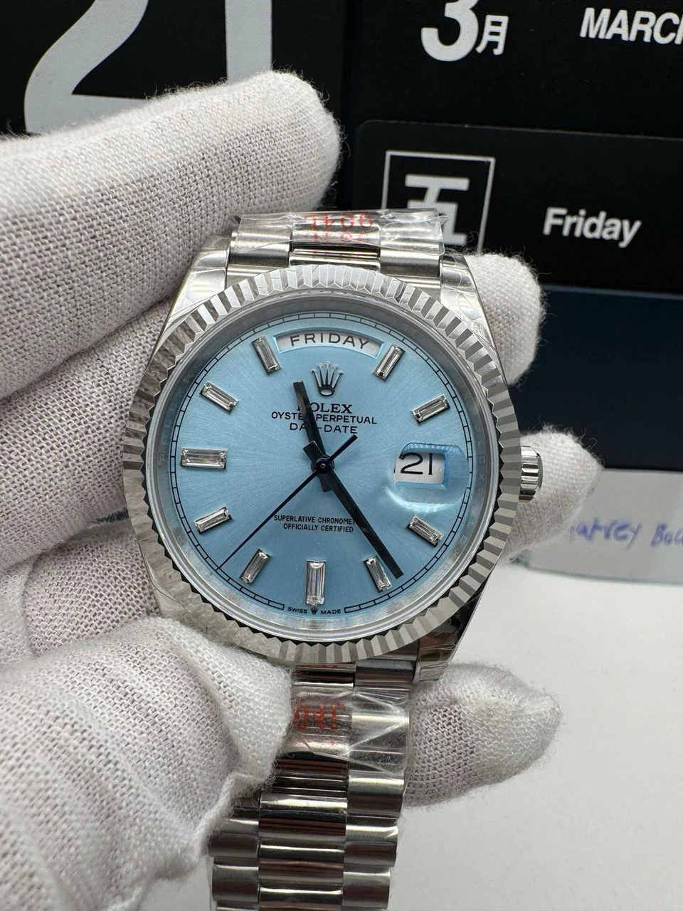 Rolex Day-Date 128236 Dial Ice Blue Weight 175gram QF Factory 40mm Super Clone
