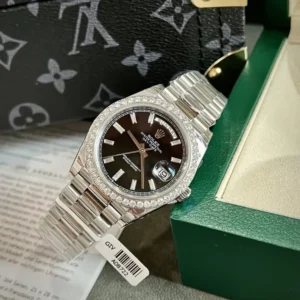 Rolex Day-Date Black Dial Custom Moissanite Diamonds 40mm